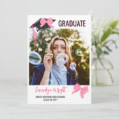 Girly Schattige Roze Bogen Foto's Afstuderen Aankondiging (Staand voorkant)