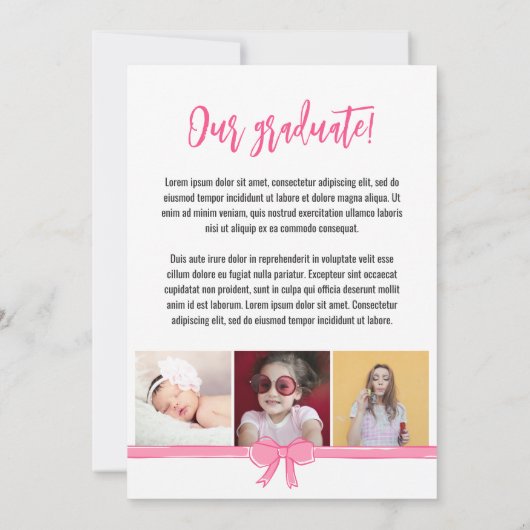 Girly Schattige Roze Bogen Foto's Afstuderen Aankondiging (Achterkant)