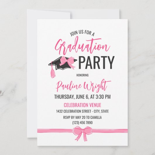 Girly Schattige Roze Bogen Foto's Afstuderen Vieri Kaart (Achterkant)