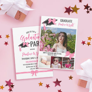 Girly Schattige Roze Bogen Foto's Afstuderen Vieri Kaart
