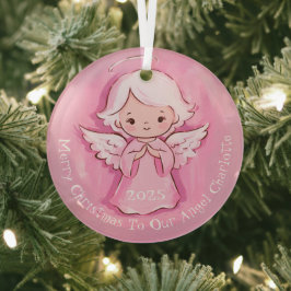 Girly Schattige Roze Engel 2024 Glas Ornament