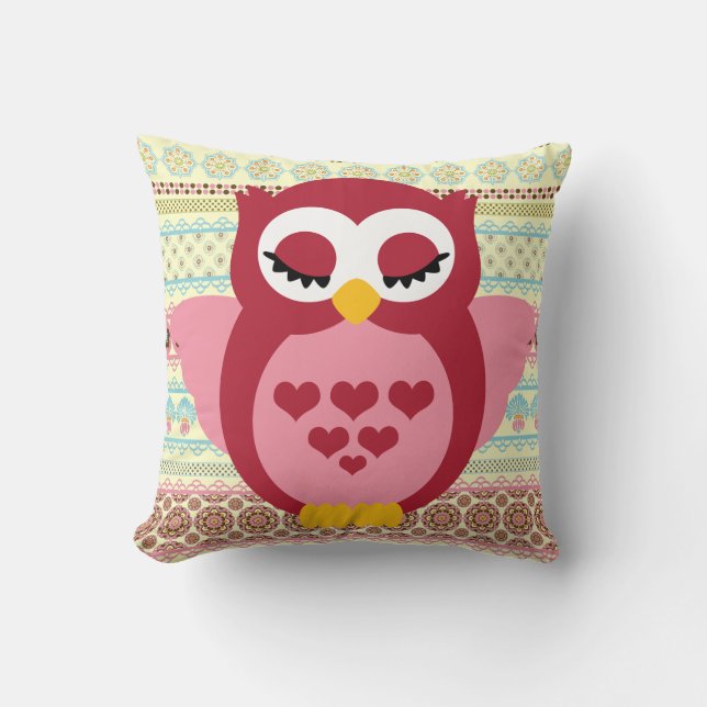 Girly Schattige Sleepy Owl Kussen (Voorkant)