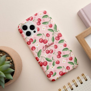 Girly Schattige Sweet Pink Red Cherry Pattern Cust iPhone 16 Hoesje