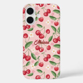 Girly Schattige Sweet Pink Red Cherry Pattern Cust Case-Mate iPhone Case (Achterkant)