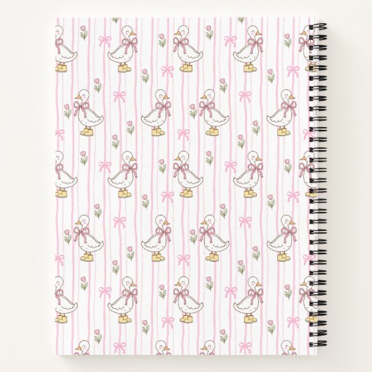 Girly Schattigee Coquette Gans met Roze Bow Monogr Notitieboek (Achterkant)