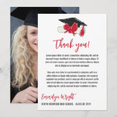 Girly Schattigee Rode Bogen Foto Afstuderen Bedankkaart (Voorkant / Achterkant)