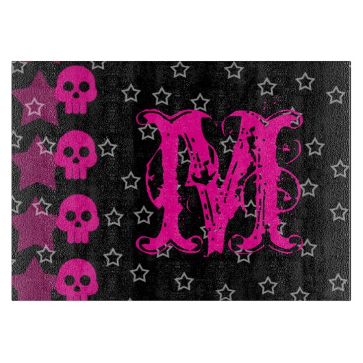 Girly schedel EMO Punk Monogram Glas Snijplank (Voorkant)