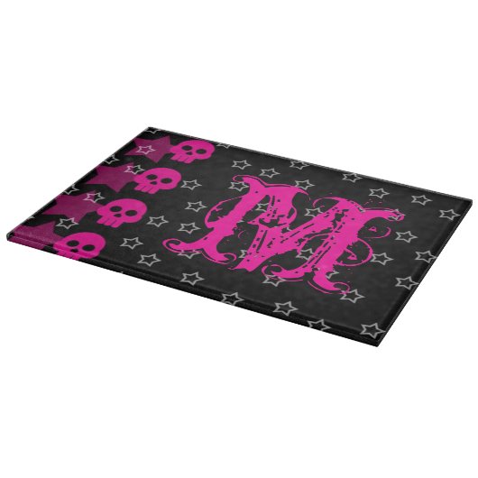 Girly schedel EMO Punk Monogram Glas Snijplank (Hoek)