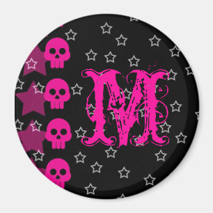 Girly Schedel EMO Punk Rock Monogram Initiaal Magn Magneet