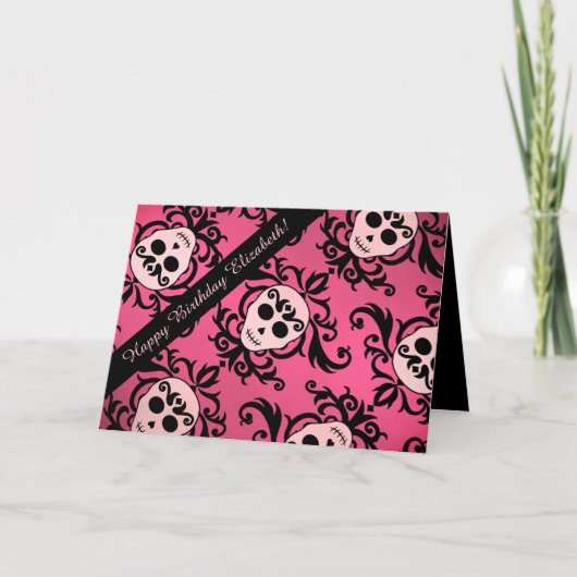 Girly schedel Verjaardag Kaart (Voorkant)