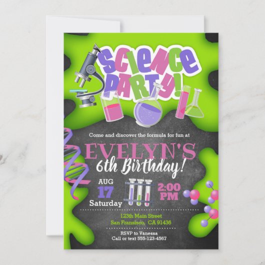 Girly Science Birthday Invitation for Girls Kaart (Voorkant)