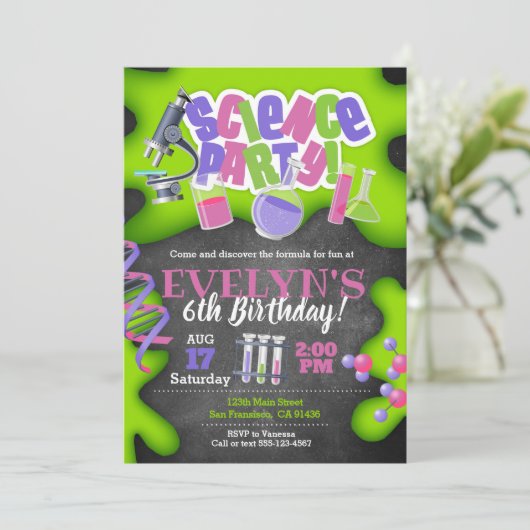 Girly Science Birthday Invitation for Girls Kaart (Staand voorkant)