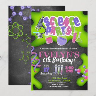 Girly Science Birthday Invitation for Girls Kaart