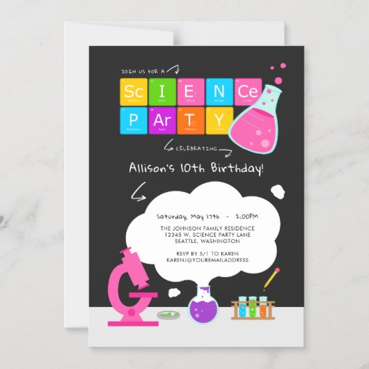 Girly Science Party Magnetische Uitnodiging (Voorkant)