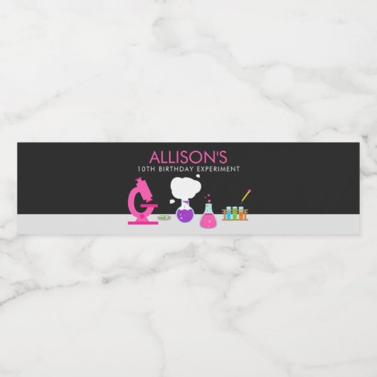 Girly Science Party Waterfles Etiket (Enkel label)