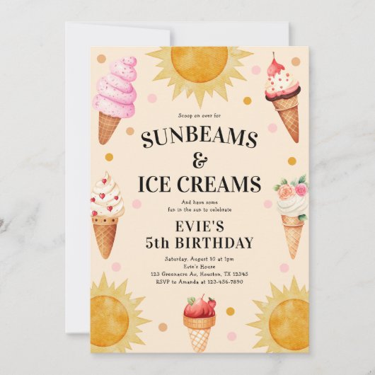 Girly Scoop Over Ice Cream 5e Verjaardagsfeest Kaart (Voorkant)