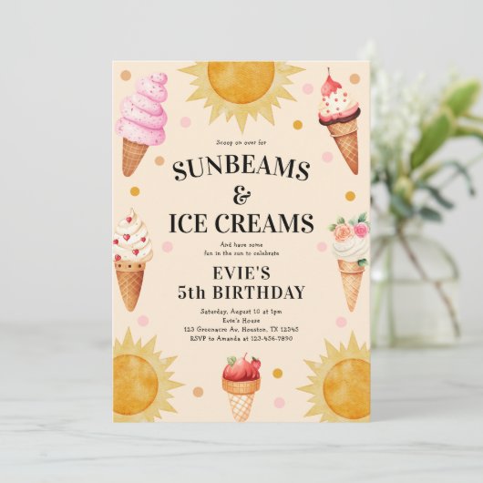 Girly Scoop Over Ice Cream 5e Verjaardagsfeest Kaart (Staand voorkant)