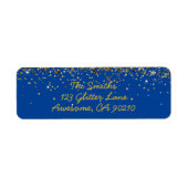 Girly Script Blauw en Goud Bruiloft Retouradres Etiket (Voorkant)
