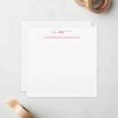 Girly Script Monogram Initiaal Hot Pink Stationery Notitiekaartje (Voorkant / Achterkant in situ)