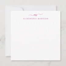 Girly Script Monogram Initiaal Hot Pink Stationery
