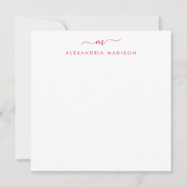 Girly Script Monogram Initiaal Hot Pink Stationery Notitiekaartje