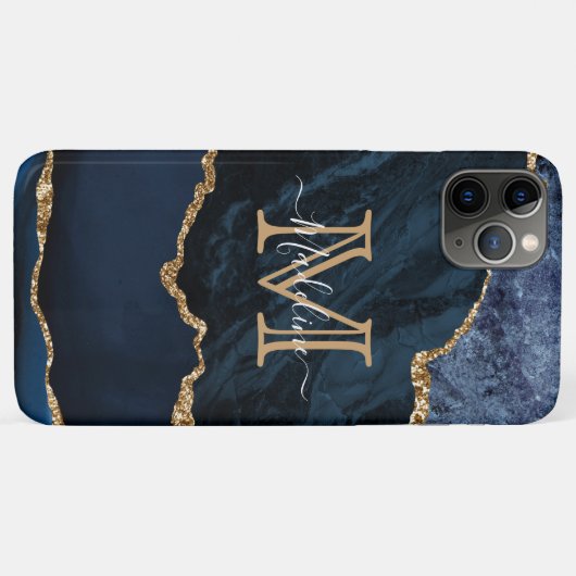 Girly Script Monogram Navy Blue Agate Geode Case-Mate iPhone Case (Achterkant (horizontaal))