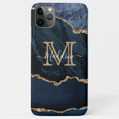 Girly Script Monogram Navy Blue Agate Geode Case-Mate iPhone Case (Achterkant)