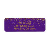 Girly Script Paarse & gouden bruiloft retouradres Etiket (Voorkant)