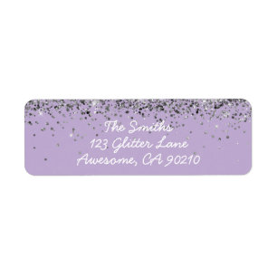 Girly Script Paarse zilveren bruiloft retouradres Etiket