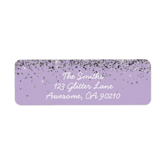 Girly Script Paarse zilveren bruiloft retouradres Etiket (Voorkant)