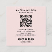 Girly Script QR Code Photo  Square Blush Pink Vierkante Visitekaartje (Achterkant)