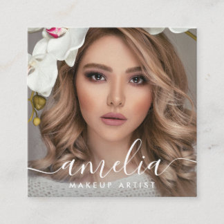 Girly Script QR Code Photo Vierkante Visitekaartje