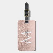 Girly Script Roos Gold Glitter Blush Pink Monogram Bagagelabel (Voorkant verticaal)