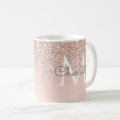 Girly Script Roos Gold Glitter Blush Pink Monogram Koffiemok (Voorkant rechts)