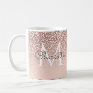 Girly Script Roos Gold Glitter Blush Pink Monogram Koffiemok