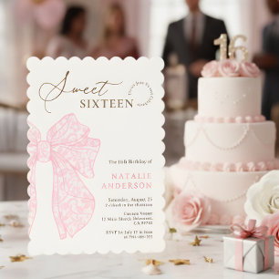 Girly Script Roze Bloemen Kant Bow Sweet Sixteen Kaart