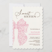 Girly Script Roze Bloemen Kant Bow Sweet Sixteen Kaart (Voorkant)