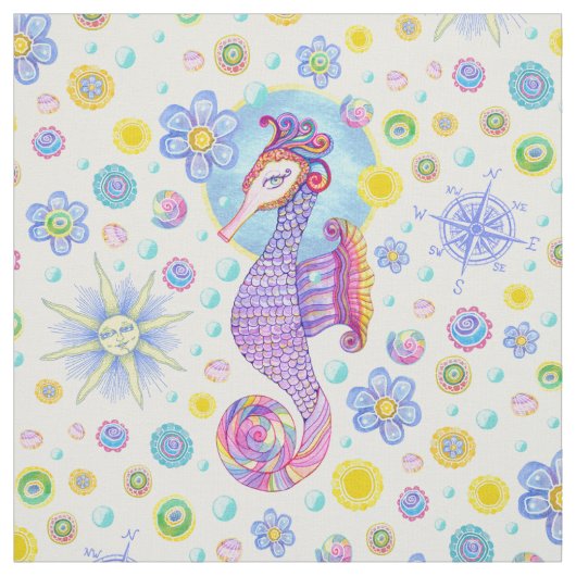 Girly Seahorse Fabric Stof (Swatch)