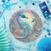 Girly Seahorses Pastel Fractal Art, Papieren Bordje (Feest)