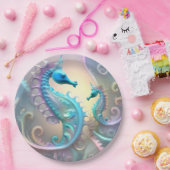 Girly Seahorses Pastel Fractal Art, Papieren Bordje (Feest)