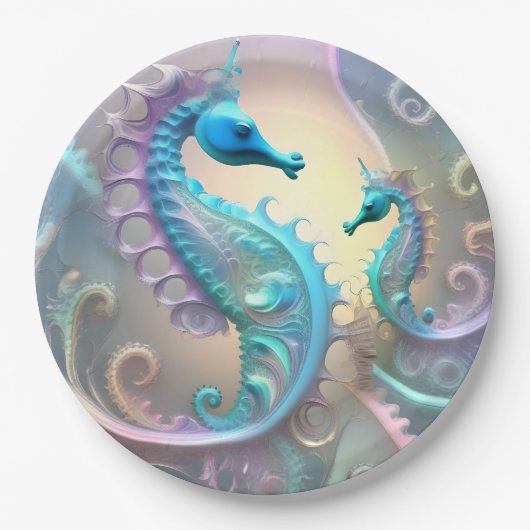 Girly Seahorses Pastel Fractal Art, Papieren Bordje (Voorkant)