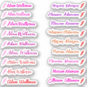 Girly Set van 18 Labels, Elegante Script Naam Stic Sticker (Voorkant)
