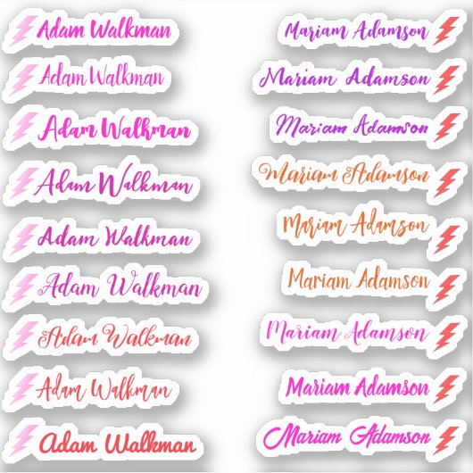 Girly Set van 18 Labels, Elegante Script Naam Stic Sticker (Voorkant)