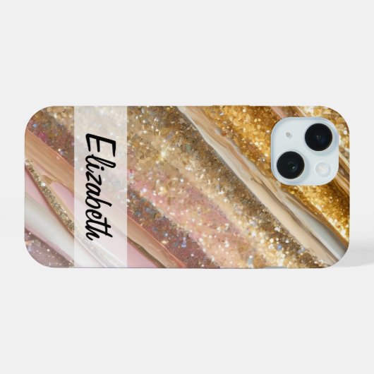 Girly Shimmering Pastel Glitter iPhone 15 Case (Achterkant horizontaal)