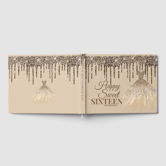 Girly Shining Glitter Drip Spark Sweet 16 Birthday Gastenboek (Volledig)