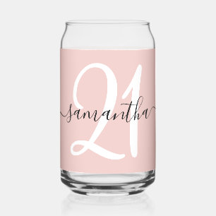 Girly Signature Gepersonaliseerd Nummer 21 Blush Blikvorm Glas