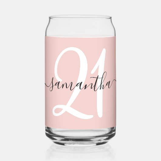 Girly Signature Gepersonaliseerd Nummer 21 Blush Blikvorm Glas (Links)