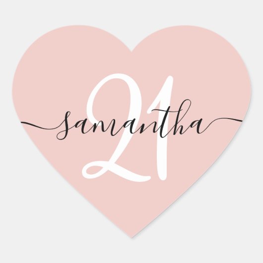 Girly Signature Gepersonaliseerd Nummer 21 Blush Hart Sticker (Voorkant)