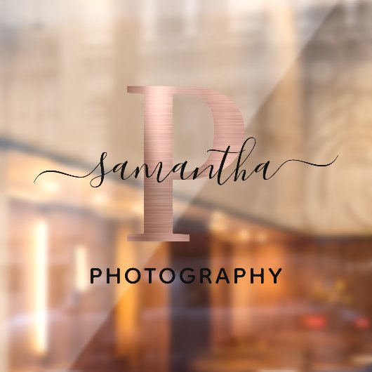 Girly Signature Roze Goud P Monogram Logo Raamsticker (Vel 2)