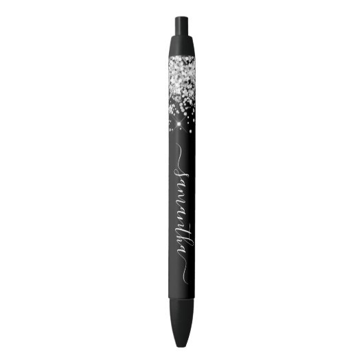 Girly Signature Silver Glitter op zwart Zwarte Inkt Pen (Voorkant Verticaal)